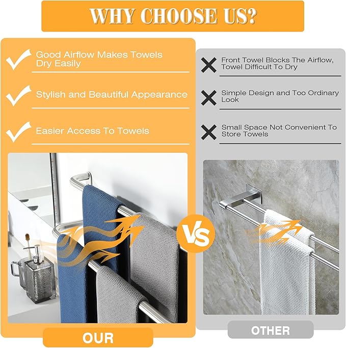 Alise Double Towel Bar,32 Inch Towel Racks for Bathroom, SUS304 Stainless Steel Towel Bar for Bathroom Wall,Quick Drying Bathroom Towel Holder,Long Bath Towel Hanger,Brushed Nickel