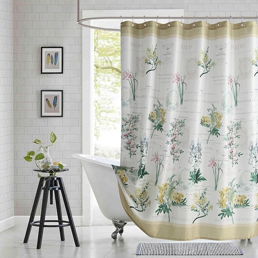 Extra Long Fabric Shower Curtain, Country Vintage Floral Shower Curtain, Gold and Green Flower Shower Curtains for Bathroom, Waterproof Bathroom Curtains, 72" W x 84" H