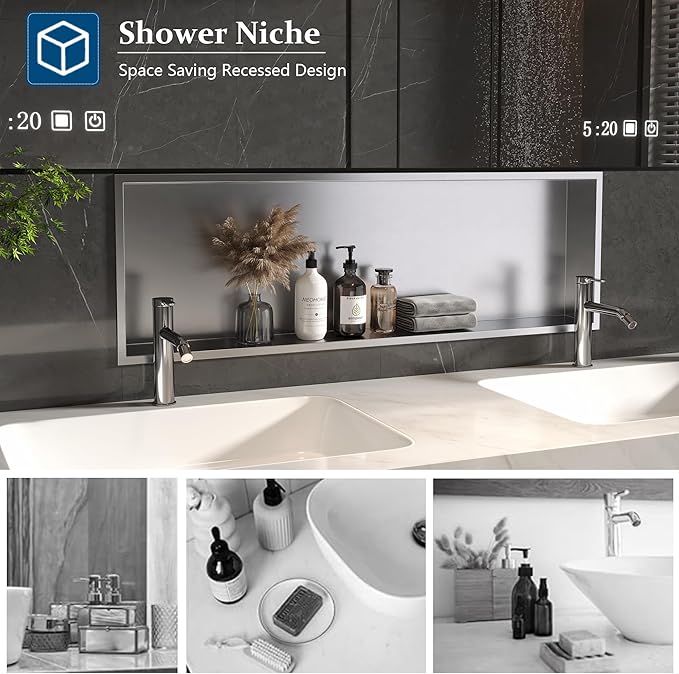 Neodrain Shower Niche, Insert Bathroom Storage Shower Shelf, Stainless Steel Recessed Wall Niche No Tiled Recessed Cabinet Waterproof for Shower Storage(Brushed,36"x12")