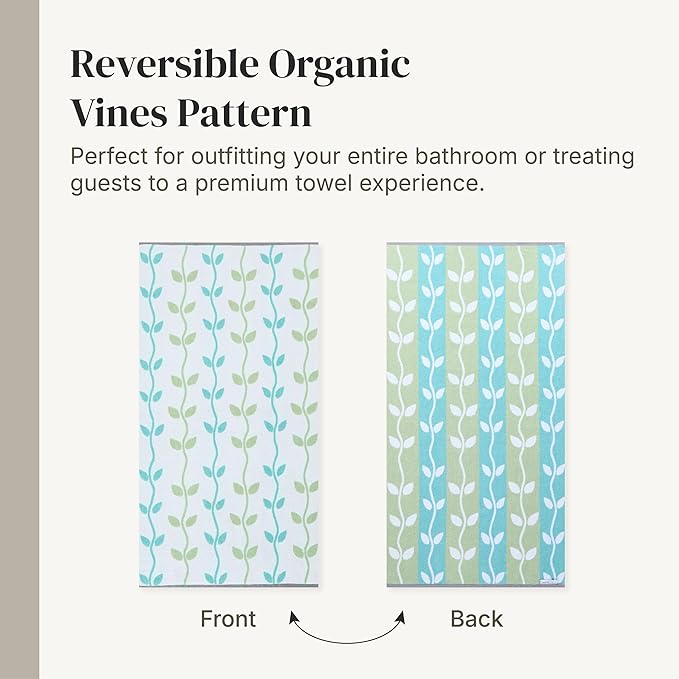 Modern Threads Natural Vine 6-Piece 100% Cotton Towel Set – Yarn Dyed Jacquard – Includes 2 Bath Towels, 2 Hand Towels, 2 Washcloths – Absorbent, Quick Dry, Soft & Durable – Sage Green