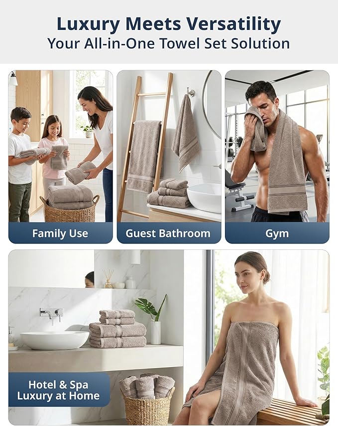 LANE LINEN 100% Mercerized Cotton Bath Towel Set of 12 – Zero Twist Shower Towels, 4 Bath, 4 Hand Towel & 4 Washcloths, Quick-Dry, Luxuriously Soft & Durable, Perfect for Everyday use – Platinum