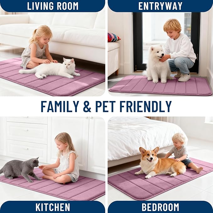 OLANLY Memory Foam Long Bathroom Rugs Runner 47x24, Super Soft Absorbent Bath Mat, Quick Dry, Machine Washable Shower Floor Rugs, Bathmat Carpet, Bathroom Home Decor Accessories, Deep Plum