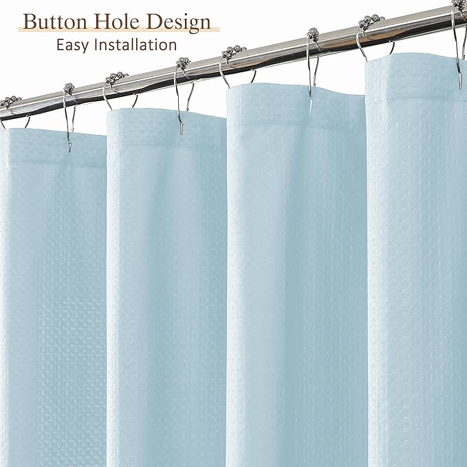 Aiyufeng Ice Blue Shower Curtains for Bathroom，Dot Like Embossed Textured Waterproof Soft Polyester Cloth Shower Curtain，Hotel Spa Machine Washable，72Wx72L