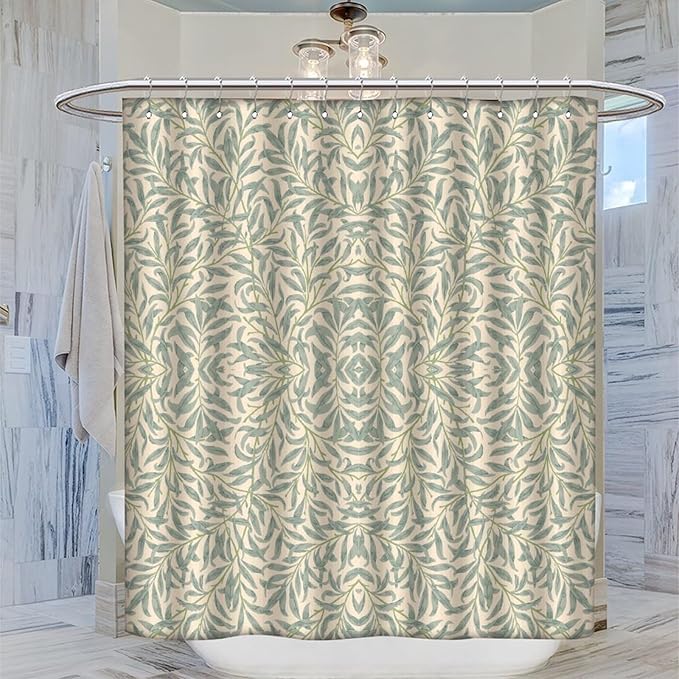 Vintage Botanical Shower Curtain William Morris Designs Green Jungle Fruit Print Shower Curtain Set Polyester Interior Waterproof Shower Curtain with 12 Hooks 66x72 Inches(168x183cm)