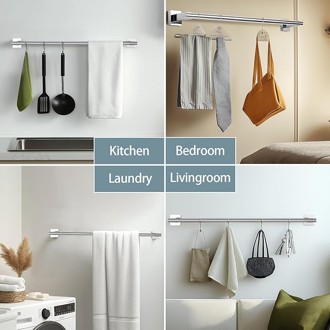 SEIDO 24 Inch Double Towel Bar, SUS 304 Stainless Steel Rustproof Towel Rack Wall Mounted, Heavy Duty Square Base Double Towel Holder for Bathroom, Kitchen, RV (Polished Chrome)