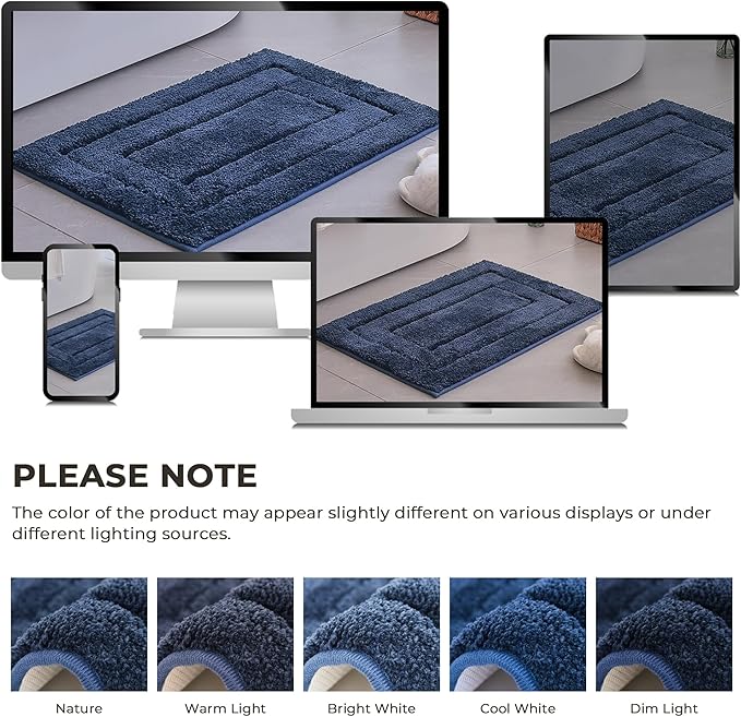 GRANNY SAYS Bathroom Rugs and Mats, 16" x 24" Non-Slip Bath Mat for Bathroom, Super Soft Absorbent Microfiber Bath Rug, Machine Washable and Dry, Small Navy Rug for Shower, Tub and Bath Floor