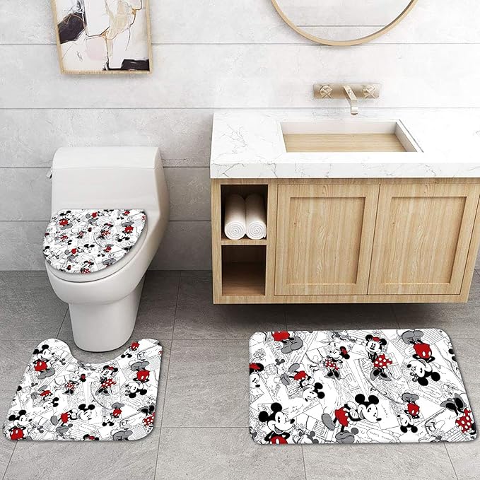 4Pcs Shower Curtain Set with Non-Slip Rugs, Toilet Lid Cover and Bath Mat, Waterproof Polyester Fabric Bathroom Curtain with 12 Hooks, 72 x 72inch1