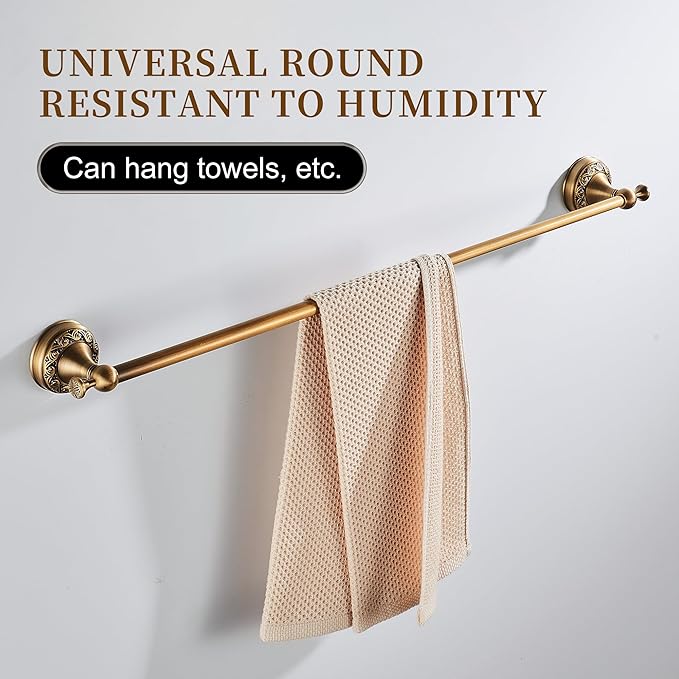 Wall Mounted Bathroom Towel Rack, Towel Bar Adjustable 15.5 to 27.5 Inch Antique Brass Pattern Carving,Brushed Bronze
