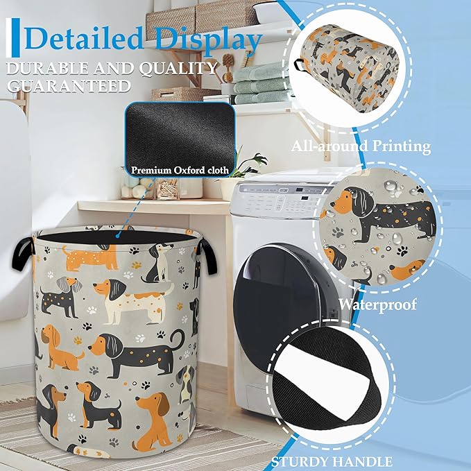 Dachshund Dog Laundry Basket Collapsible Laundry Hamper Clothes Toy Storage Bin for Bathroom Bedroom Room Decor 16" X 20.8"