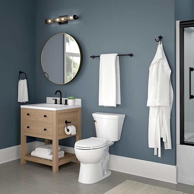 Franklin Brass Gainesville 4-Piece Bathroom Set Matte Black 18" + 6" Towel Rack, Toilet Paper Holder, Hand Towel Holder, Hook | 4-Piece Bath Hardware Accessories Set GNV64-MB