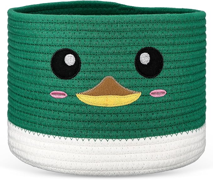 AceOrbit Mallard Ducks Rope Baby Laundry Basket for Boys & Girls, Woodland Nursery Decor, Nursery Storage Basket for Baby Shower Gifts for Essentials Like Diapers Wipes Towels, Machine Wash
