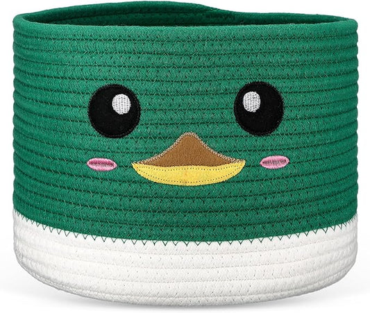 AceOrbit Mallard Ducks Rope Baby Laundry Basket for Boys & Girls, Woodland Nursery Decor, Nursery Storage Basket for Baby Shower Gifts for Essentials Like Diapers Wipes Towels, Machine Wash