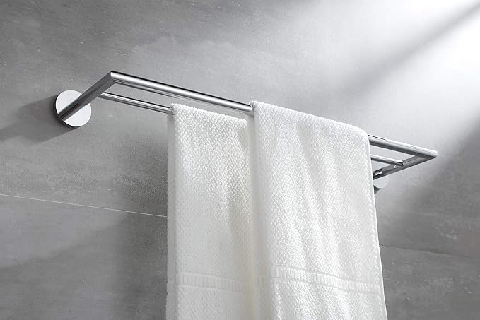 Double Towel Bar Chrome 26 Inch Towel Racks for Bathroom, Wall Mounted Bath Towel Holder, Modern Hotel Style Double Towel Rod, Brass, 077080-CR Leo Series