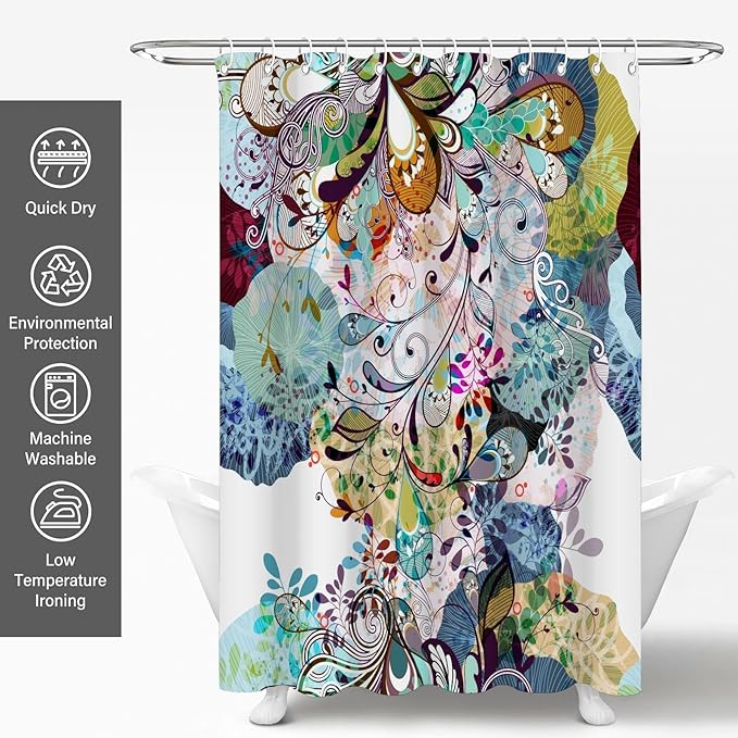 Colorful Boho Abstract Floral Shower Curtains,Paisley Shower Curtain for Bathroom,Funny Waterproof Polyester Boho Bathroom Decor Accessories,72x72 Inch