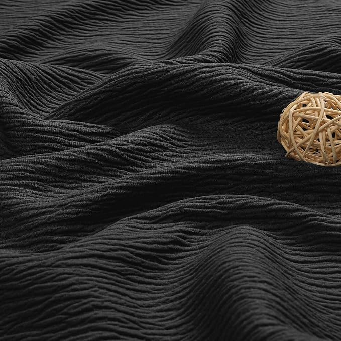 Aiyufeng Fabric Black Extra Long Shower Curtain for Bathroom, 3D Textured Shower Curtain 96 Inch Long Soft Cloth & Hotel Spa Quality, Large Hotel Bathroom Curtain Boho Style, 72x96 Inches