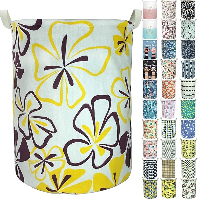 Merdes 19.7?€??€? Waterproof Foldable Laundry Hamper, Dirty Clothes Laundry Basket, Linen Bin Storage Organizer for Toy Collection (Flower)