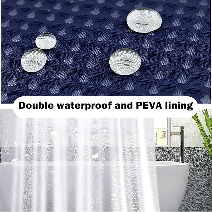 Navy Blue Bathroom Set, 23 PCS Bathroom Accessories Set with Shower Curtains, Trash Can, Toothbrush Holder, Soap Dispensers, Toothbrush Cup, Vanity Tray, Soap Dish, Toilet Brush, Qtip Holders