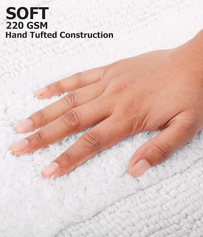 Cotton Craft 2 Piece Reversible Step Out Bath Mat Rug Set 17x24 White, 100% Pure Cotton, Super Soft, Plush & Absorbent, Hand Tufted Heavy Weight Construction, Full Reversible, Rug Pad Recommended
