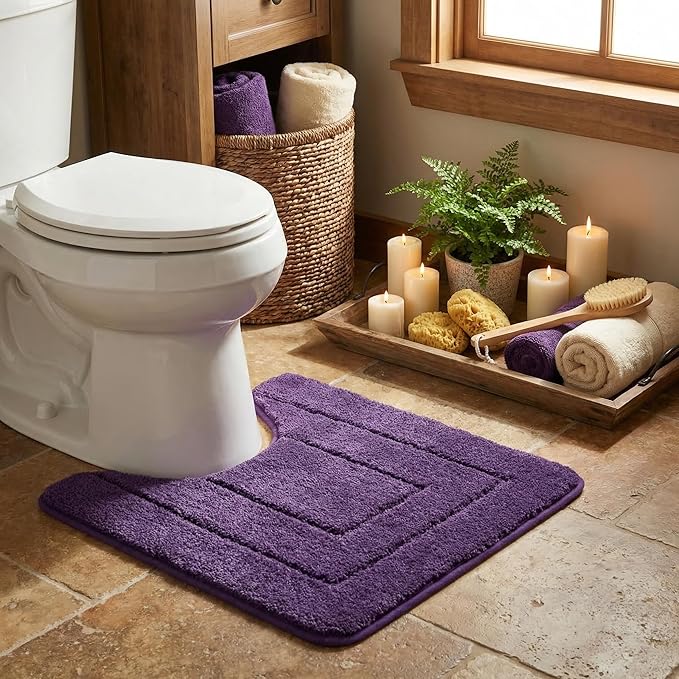 GRANNY SAYS Bathroom Toilet Rugs U Shaped, Bath Mats for Bath, Bathroom Rugs Non Slip Washable, Absorbent Microfiber Toilet Mat, Soft Plush Shaggy Bath Carpet, 20" x 24", Purple
