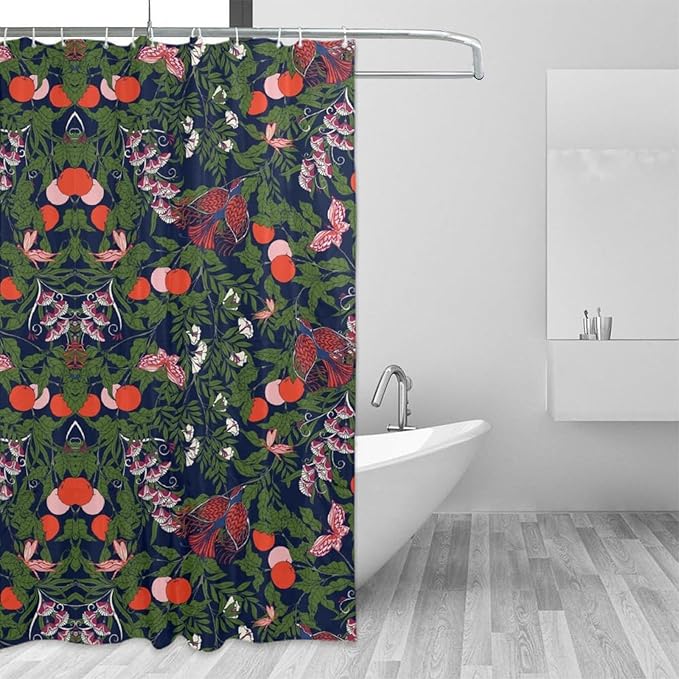 Bohemia William Morris Art Shower Curtain, Flowers Birds and Berries Retro Shower Curtain Sets for Bathroom Fabric Bath Curtain Washable 12 Hooks 72x78 Inches(183x200cm)