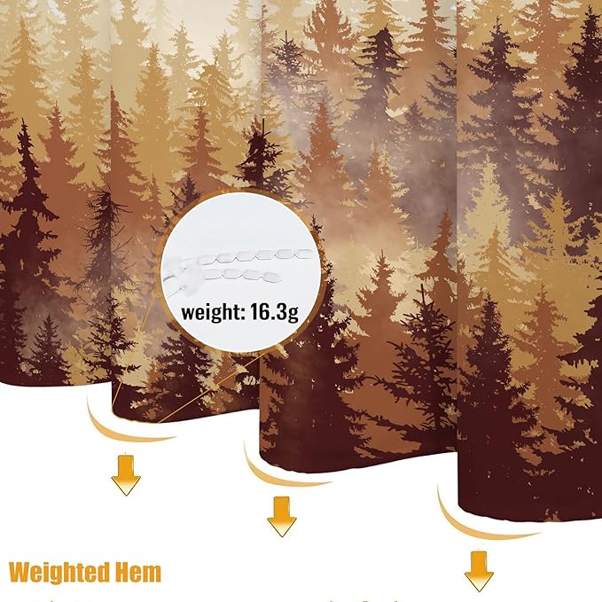 Accnicc Fall Brown Yellow Misty Forest Shower Curtain Ombre Autumn Nature Foggy Tree Waterproof Fabric Shower Curtains for Bathroom Mountain Woodland Decorative Bath Curtain Decor (72'' × 72'')
