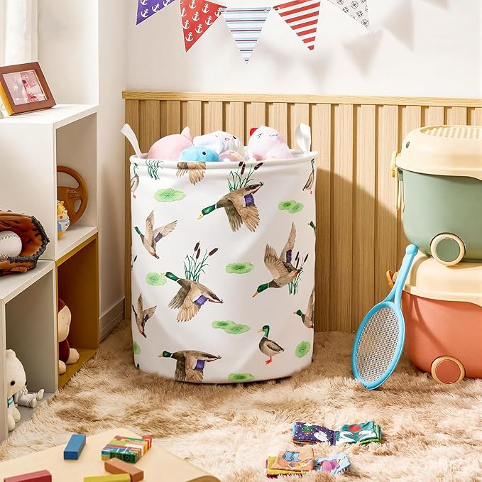 Mallard Duck Laundry Basket Cute Duck Room Decor,Boys Hunting Duck Nursey Laundry Hamper for Baby Clothes Storage Basket (Mallard, 43L)