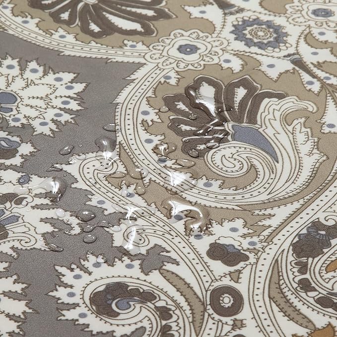 Palermo Khaki Classic Polyester Waterproof Fabric Paisley Shower Curtain,Printed Decorative Taupe Bathroom Curtains,72" W x Extra 84" L