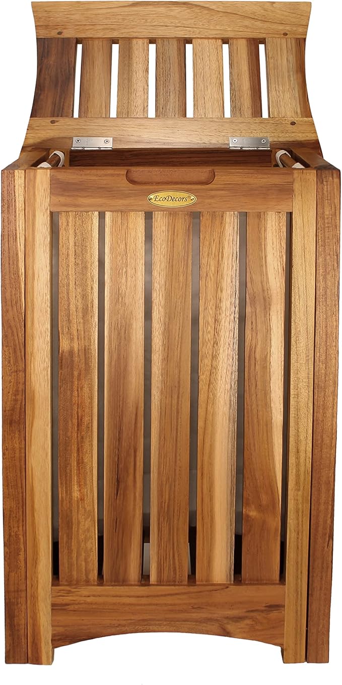 DecoTeak Solid Hamper in Natural Teak, 15 inch W x 12.5 inch D x 16 inch H