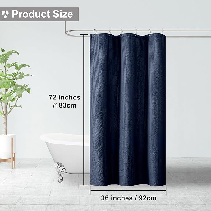 OVZME Berry Stall Fabric Shower Curtain 36 x 72 Inch - Soft & Waffle Small Blue Shower Curtain for Bathroom with Texture for Narrow Stall Size, Machine Washable Water Resistance, Navy Blue