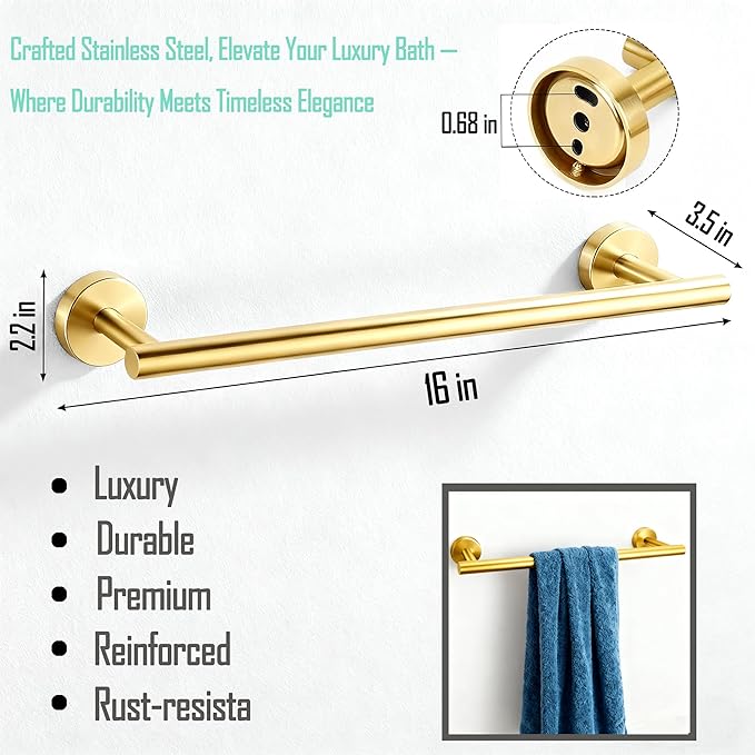 Towel Racks for Bathroom, Stainless Steel Towel Rack, Bathroom Towel Holder, Towel Bar for Bathroom Wall, Towel Holder for Bathroom Wall, Bathroom Towel Rack, Towel Bar, Bathroom Accessories (Gold)