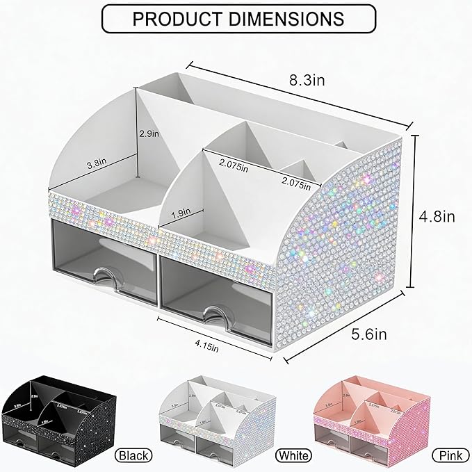 Makeup Organizer, Bathroom Organizer (Bling White)