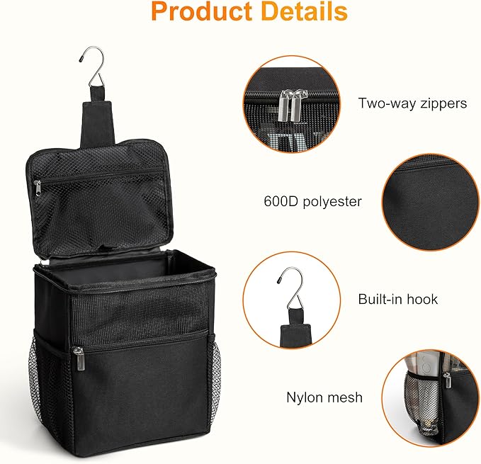 Mesh Shower Caddy Hanging Portable, Bathroom Caddy Organizer for College Dorm Essentials, Shower Tote Bag with Built-in Hook for Beach, Swimming, Gym camping Black