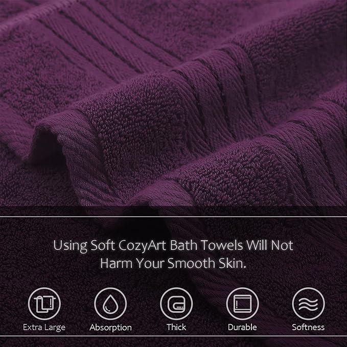COZYART Purple Bath Towels for Bathroom 2 Pcs, 27x54 Cotton Bath Towel Set Super Soft Highly Absorbent Durable 650 GSM Shower Towels for Daily Use
