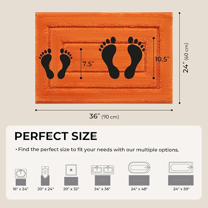GRANNY SAYS Bathroom Rugs Non Slip, 24" x 36", Bath Rugs for Bathroom Washable, Bath Mats for Floor, Microfiber Bath Mat for Tub, Absorbent Bath Rugs for Shower Room, Orange