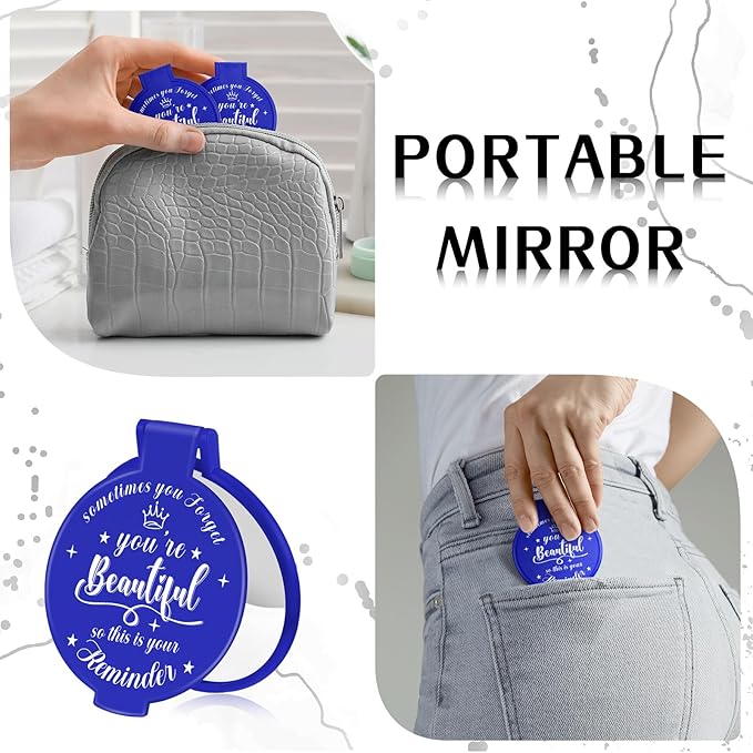 36 Pcs 2.76 Inch Inspirational Compact Mirror Bulk Women Small Gifts Graduation Party Favors Purse Mirror Pocket Mini Stuffer Items for Adult Coworker Cheerleader Employee (Blue)