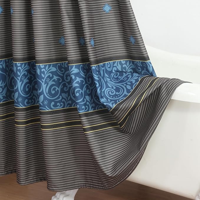 Fabric Shower Curtain, Brown and Blue Print Waterproof Shower Curtains for Bathroom, 72" W x 72" H