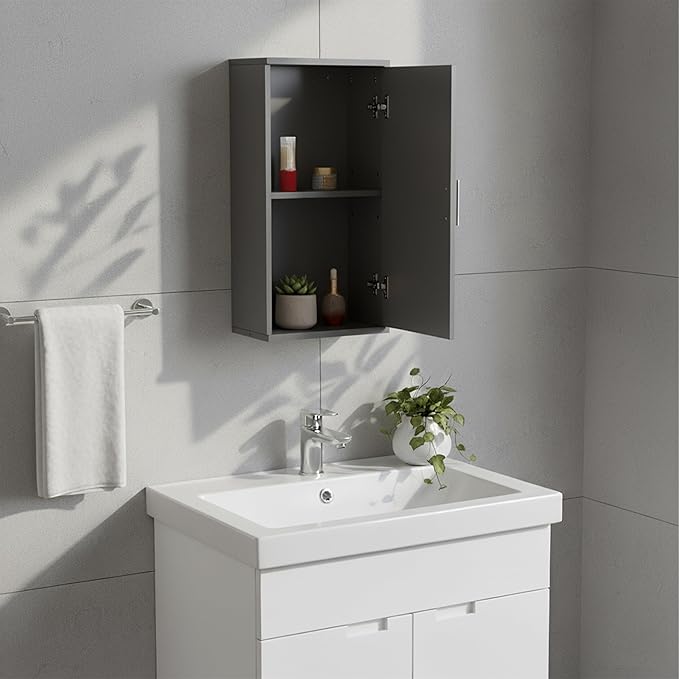 Relaxdays bathroom wall cabinet, 2 shelves, HWD: 62 x 30 x 21 cm, adjustable shelf, narrow design, MDF, grey-blue, 100% Fibreboard