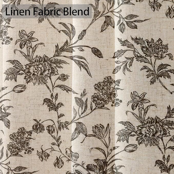 Black Shower Curtain Floral Cotton Linen Cottagecore Shower Curtain for Bathroom 72" W x 75" L