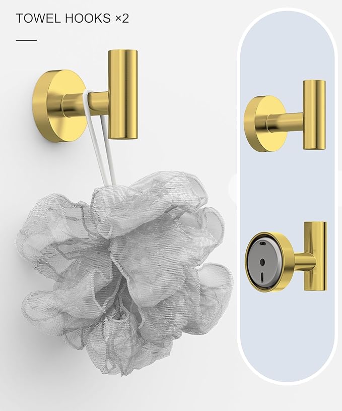 5 Pcs Brushed Gold Bathroom Accessories Hardware Set SUS304 Stainless Steel 26 Inch Towel Rack and Toilet Paper Holder Set Bath Towel Bar Set Wall Mounted for Bathroom Kitchen by HOMEMYSTIQUE