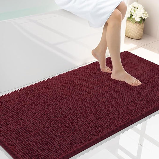 Smiry Luxury Chenille Bathroom Rugs 40x24, Extra Soft and Absorbent Shaggy Bath Mat, Machine Washable, Non-Slip Plush Carpet Runner for Tub, Shower, and Floor, Home Decor Accessories, Burgundy