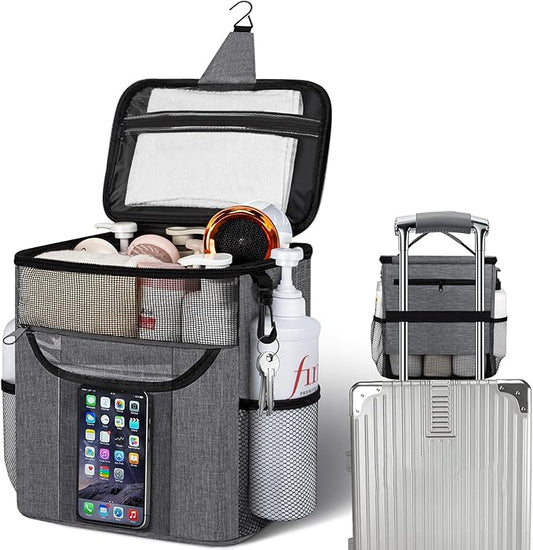 Portable Shower Caddy Shower Bag, Travel Toiletry Bag Tote Bag College, Large Capacity Mesh Shower Caddy Portable for Student for Dorm Room Bathroom Camping Essentials (Gray)