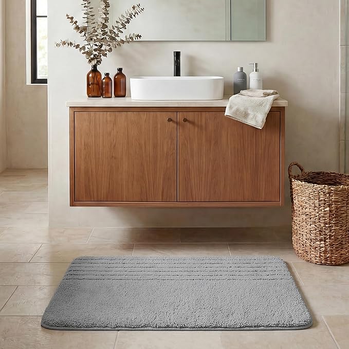 GRANNY SAYS Bathroom Rugs, Bath Mats for Bathroom Non-Slip, Super Soft and Water Absorbent, Microfiber Bath Rugs, Machine Wash Dry, Bath Rugs for Floor, Tub and Shower, 16" x 24" Gray Stripe