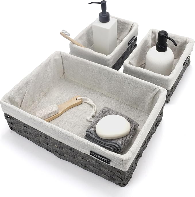 Brookstone Wicker Shelf Storage Basket Decorative Shelf Bin, bathroom organizers and storage, Boho Living Room Decor, Spring Storage 2026-3 Piece Set