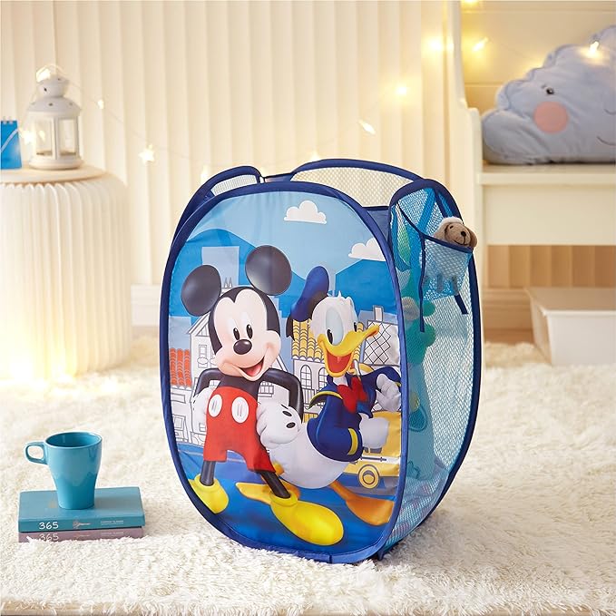 Mickey Mouse Pop Up Laundry Hamper with Durable Carry Handles,Blue Kids Clothes Storage, 21" H x 13.5" W x 13.5" L