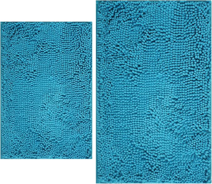 BOANKODU Bathroom Rugs Sets 2 Piece, Extra Soft Chenille Bath Mat Absorbent Bathroom Rug, Bathroom Mat with Non-Slip Bottom, Machine Washable Bath Rugs (32x20 Inch + 24x16 Inch, Turquoise)