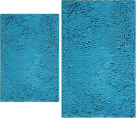 BOANKODU Bathroom Rugs Sets 2 Piece, Extra Soft Chenille Bath Mat Absorbent Bathroom Rug, Bathroom Mat with Non-Slip Bottom, Machine Washable Bath Rugs (32x20 Inch + 24x16 Inch, Turquoise)