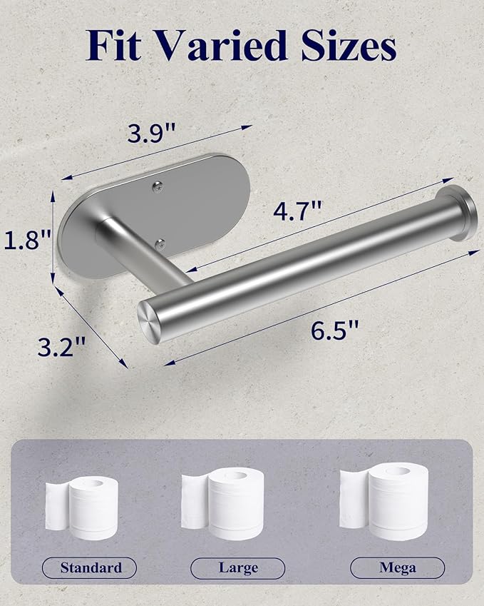 Kitsure Bathroom Toilet Paper Holder - Premium Waterproof Stainless Steel Wall-Mount & Adhesive Toilet Paper Holder, Installation, Ideal for Bathroom, Washroom, RV, Silver, 6.5" L