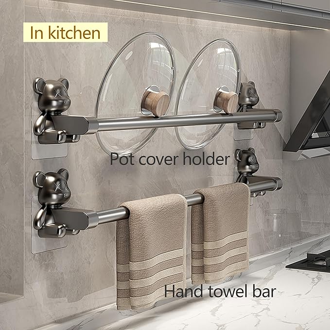 Towel Bar No Holes No Nails - 40cm Gray Bathroom Towel Racks, Wall Mount ABS Towel Holder for Bath,Rust Resistant, Self-Adhesive Buckle Easy Installation,4-Pack