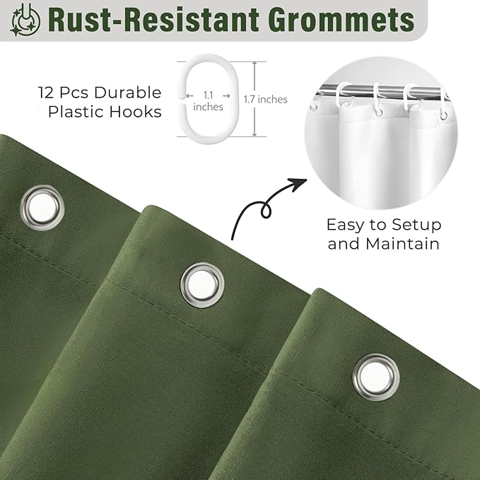Seasonwood Sage Green Shower Curtain for Bathroom Cute Ruffle Shower Curtain 72 X 84 Inches Farmhouse Shower Curtains with Buttons & Green Ruffles