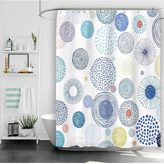 Modern Design Colorful Circles and Fireworks Fabric Shower Curtains Bathroom Décor Machine Washable. Blue